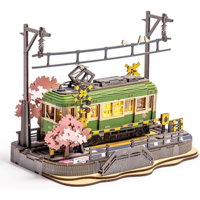 3D PUZZLE WOODEN SAKURA TRAM WITH LIGHTS, MODEL KIT WOODEN PUZZLE BOOKSHELF DECORATION GIFTS FOR ADULTS AND CHILDREN - Image 1